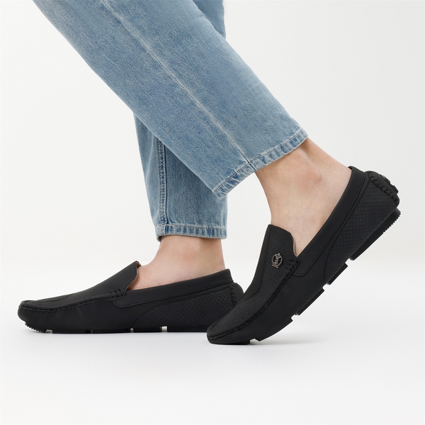 Men's Vegan Leather Slip-On Casual Loafers - BLACK - 7